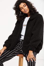 ROIII Winter short Teddy velvet sweater padded warm cardigan coat black color