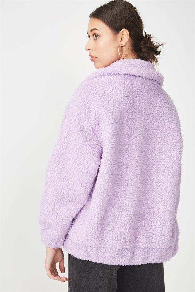 ROIII Winter short Teddy velvet sweater padded warm cardigan coat purple color