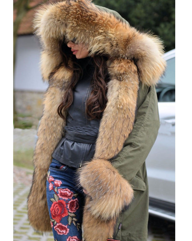 oldvwparts Women's Thicken Warm Luxury Casual Winter Faux Fur Hooded Plus Size Parka Jacket Coat UK Size 8 10 12 14 16 18 20