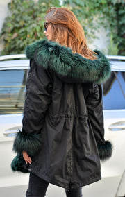 oldvwparts Thickened Warm Peacock Green Faux Fur Thicken Warm Parka Casual Fashion Women Hooded Long Winter Jacket Coat Overcoat