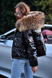 oldvwparts Women Slim Short Jacket Zipper Faux Fur  Down Parka Outerwear Coat