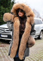 Women's Winter Faux Fur Hooded Cowboy Plus Size Parka Jacket Coat