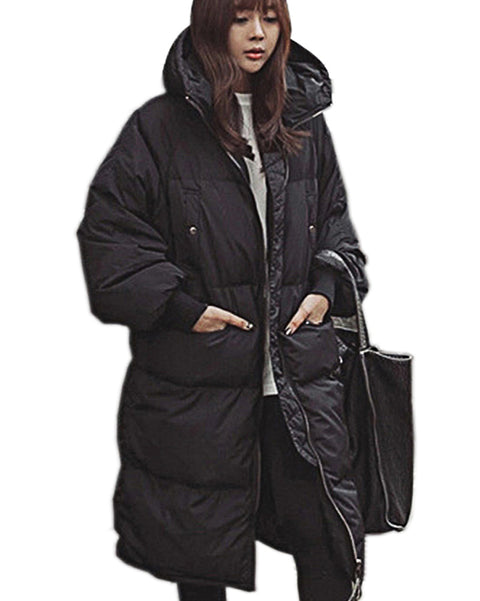 ROIII Women Winter Down Jacket Hooded  Quilt Outerwear