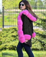 ROIII Ladies Pomp Fur Collar Parka Winter Coat Padded Lined Jacket