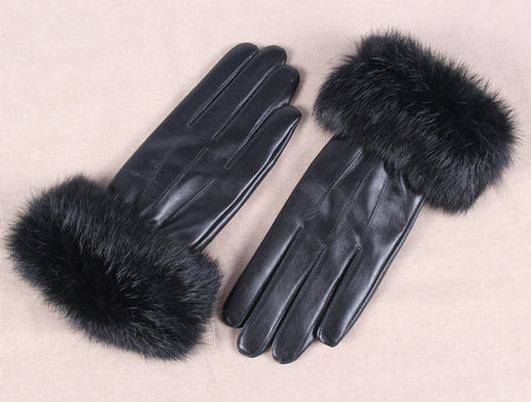oldvwparts Faux Fur Women Winter Fleece Leather Glove