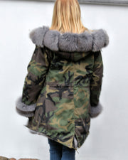 oldvwparts Thickened Grey Warm Loose  Camouflage Faux Fur Casual Parka Hood Women Hooded Long Winter Jacket Overcoat EU Size 36-50