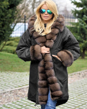 oldvwparts Thickened Warm Brown Faux Fur Thicken Warm Parka Button Casua Women Hooded Long Winter Jacket Coat Overcoat US Plus Size