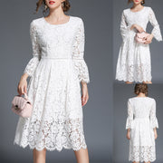 oldvwparts summer Crew neck intellectual lace evening dress  white color