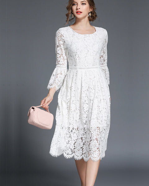 oldvwparts summer Crew neck intellectual lace evening dress  white color