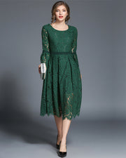 oldvwparts summer Crew neck intellectual lace evening dress green color