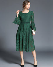 oldvwparts summer Crew neck intellectual lace evening dress green color