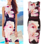 oldvwparts Womens Summer Beach Short Midi Dress Party Evening Cocktail Bodycon Office Holiday Sleeveless Lily Flower Pencil Dress New