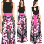 oldvwparts Womens Summer Floral Print Long Beach Dress Ladies Boho Party Evening Sleeveless Maxi Dresses Plus Size Causal New Style