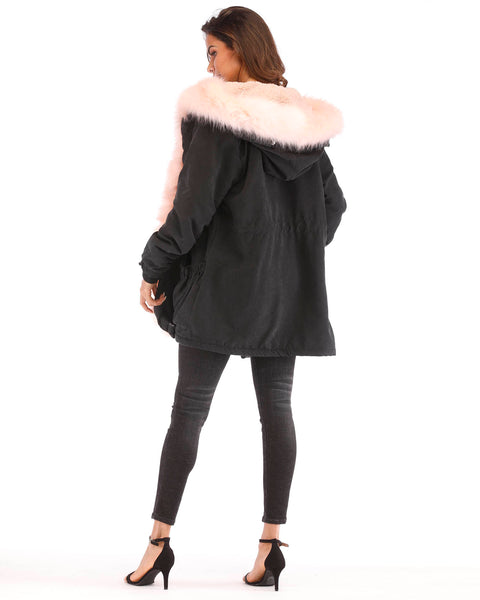 ROIII Women Winter Long Warm Coat Plus Faux Fur Thicken Coat