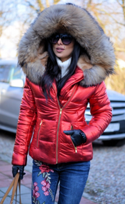 oldvwparts Red Parka Down Hood Faux Fur Coat Jacket