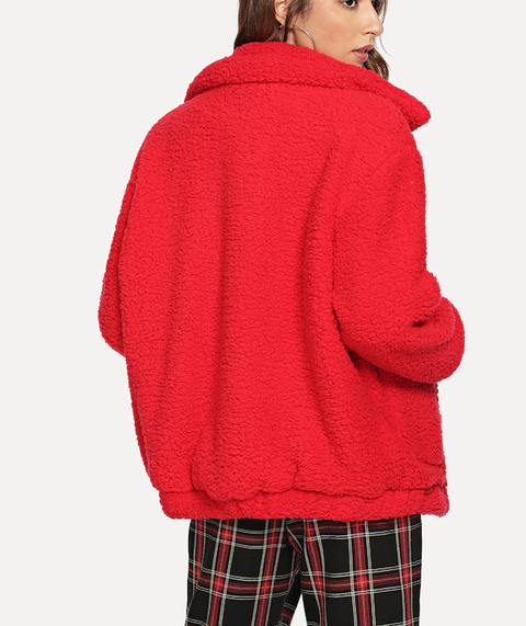 ROIII Winter fashion short Teddy velvet sweater padded warm cardigan coat army color