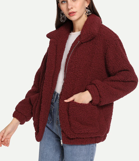ROIII Winter fashion short Teddy velvet sweater padded warm cardigan coat gray color