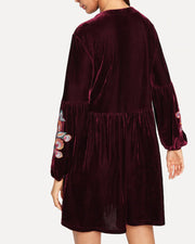 oldvwparts summer fashion v-neck embroidered slim hot sell long sleeve wine red color dresses