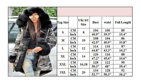 oldvwparts Thickened Faux Fur Camouflage Casual  Parka Women Hooded Long Winter Jacket Overcoat US Plus Size S M L XL XXL 3XL