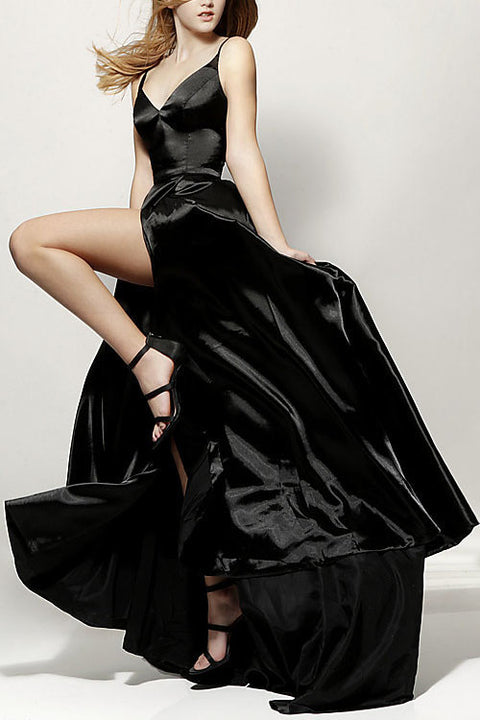 oldvwparts  deep V backless beautiful suspender party dresses long dresses BLACK