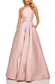 oldvwparts backless Embedding pearls floor-length long dresses party dresses pink