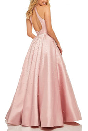 oldvwparts backless Embedding pearls floor-length long dresses party dresses pink
