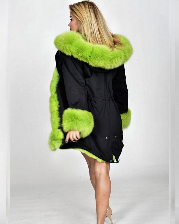oldvwparts Women Green Faux Fur Camouflage Jacket Coat