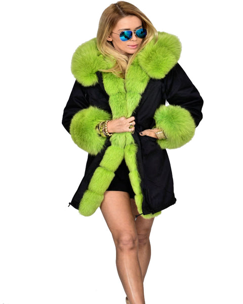 oldvwparts Women Green Faux Fur Camouflage Jacket Coat