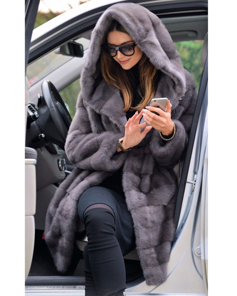 Women Grey Faux Fur Sweet Design Winter Coat