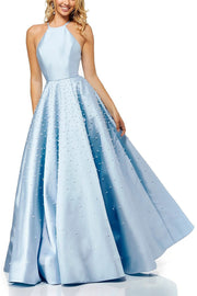 oldvwparts backless Embedding pearls floor-length long dresses party dresses light blue