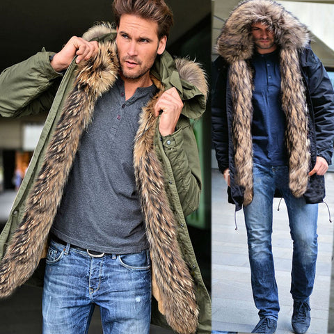 Men's Contrast Faux Fur Trim Hooded Jacket