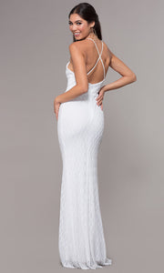 ROIII Ladies White Color Deep V-neck Backless Cocktail Evening Party Dress