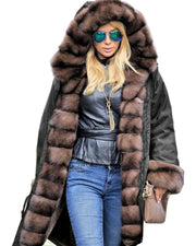 oldvwparts Thickened Warm Brown Faux Fur Thicken Warm Parka Fashion Women Hooded Long Winter Jacket Coat Parka Overcoat EU Plus Size