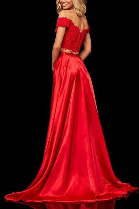 oldvwparts hot selling fashion lace sequin off-shoulder slim long evening dresses red color