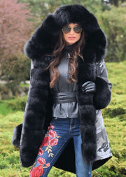 oldvwparts Women's Thicken Warm Black Camouflage Casual Winter Warm Faux Fur Hooded Plus Size EU 36 40 50 Luxury Parka Jacket Coat