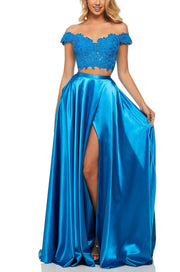 oldvwparts hot selling fashion lace sequin off-shoulder slim long evening dresses blue color