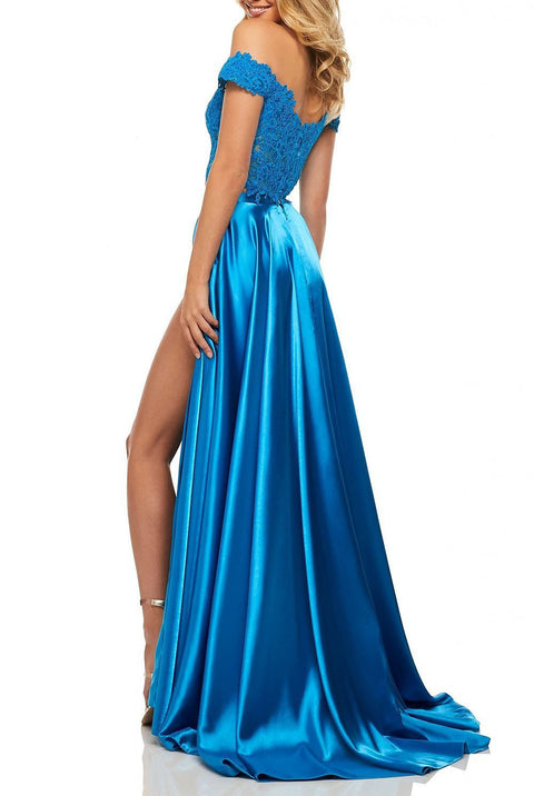 oldvwparts hot selling fashion lace sequin off-shoulder slim long evening dresses blue color