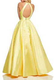 oldvwparts backless Embedding pearls floor-length long dresses party dresses yellow